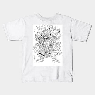 tribal monster samurai oni beast turtle ecopop with sword in mexican totonac patterns Kids T-Shirt